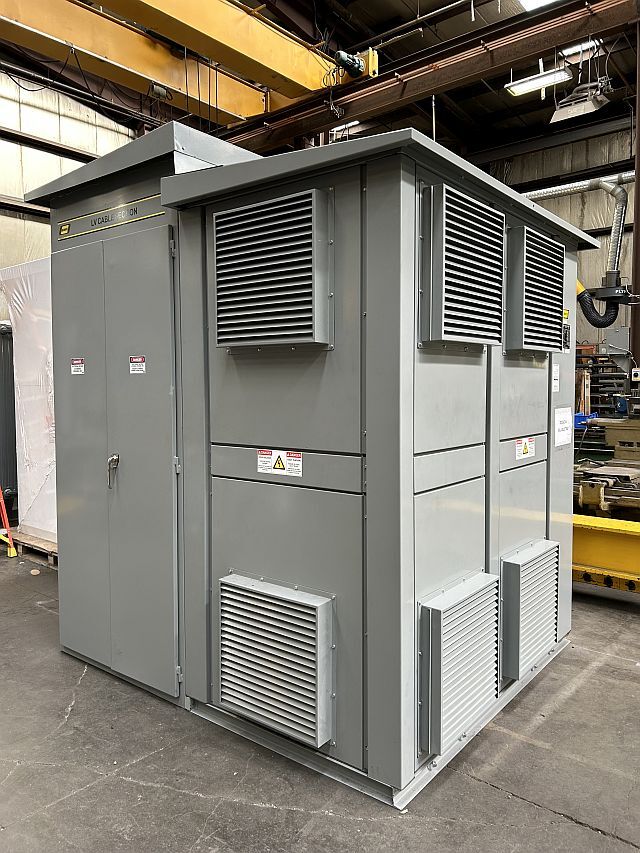 Full exterior view of the custom-designed 1 MVA pad-mounted substation.
