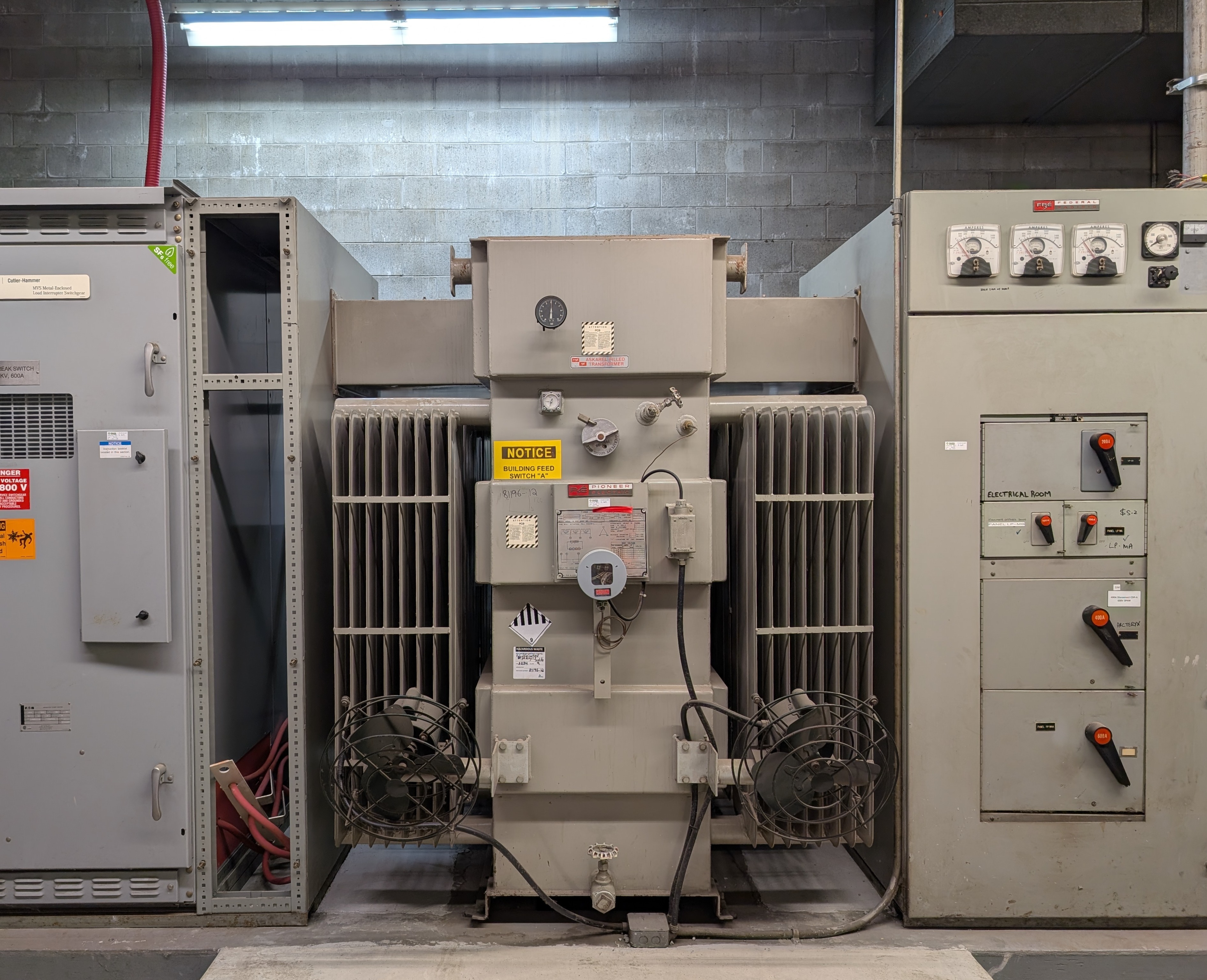 Front view of the old oil filled transformer