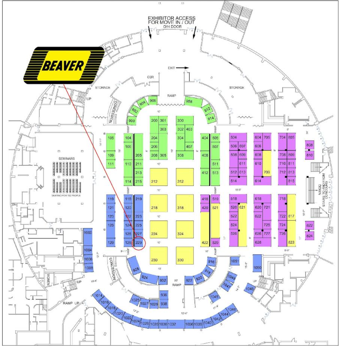 A map of the Pacific Colliseum showing the location of Beaver Electrical's booth at the 2025 CIPHEX WEST expo